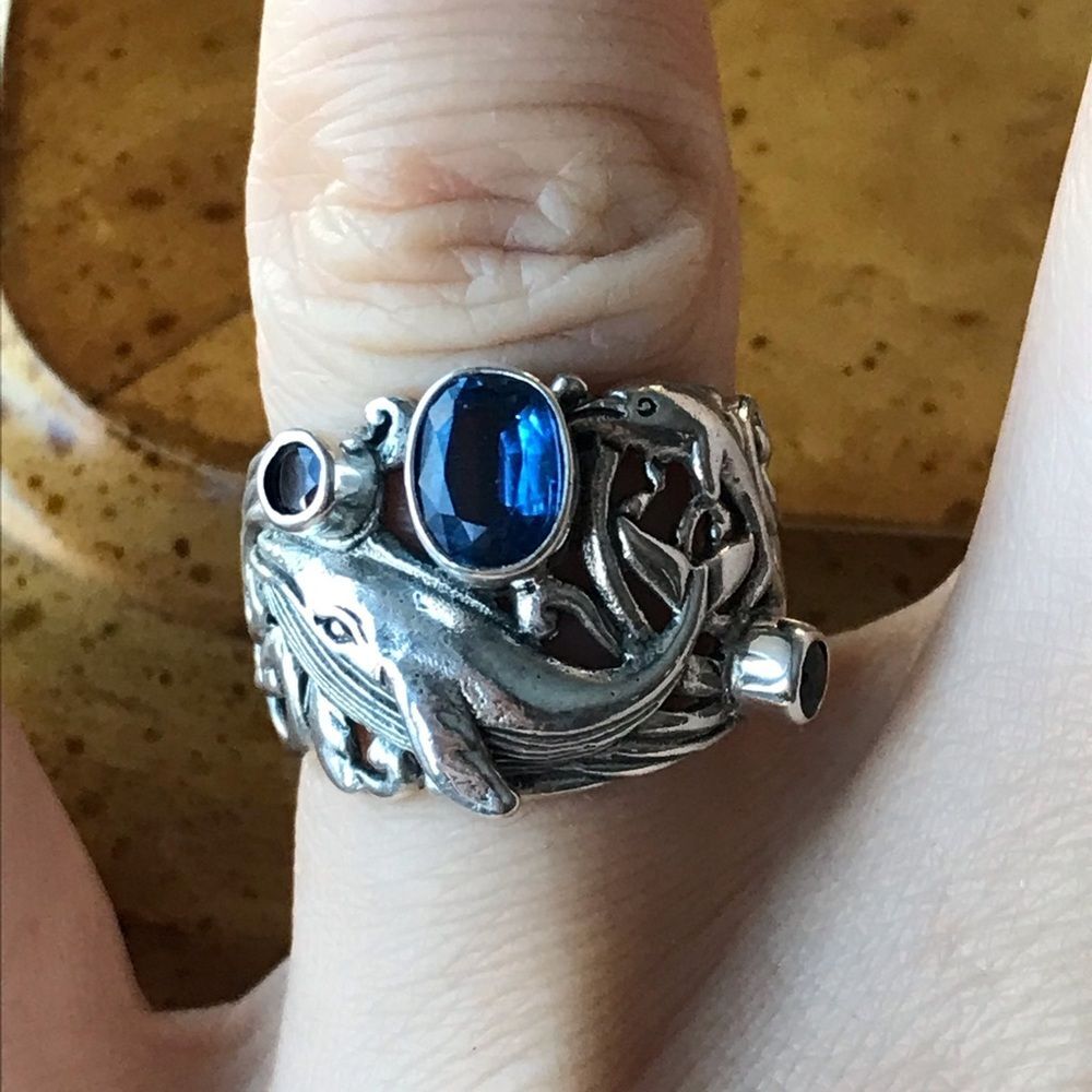 Natural Kyanite Chrome Diopside Garnet Sterling Silver Dolphin Ring Size 6